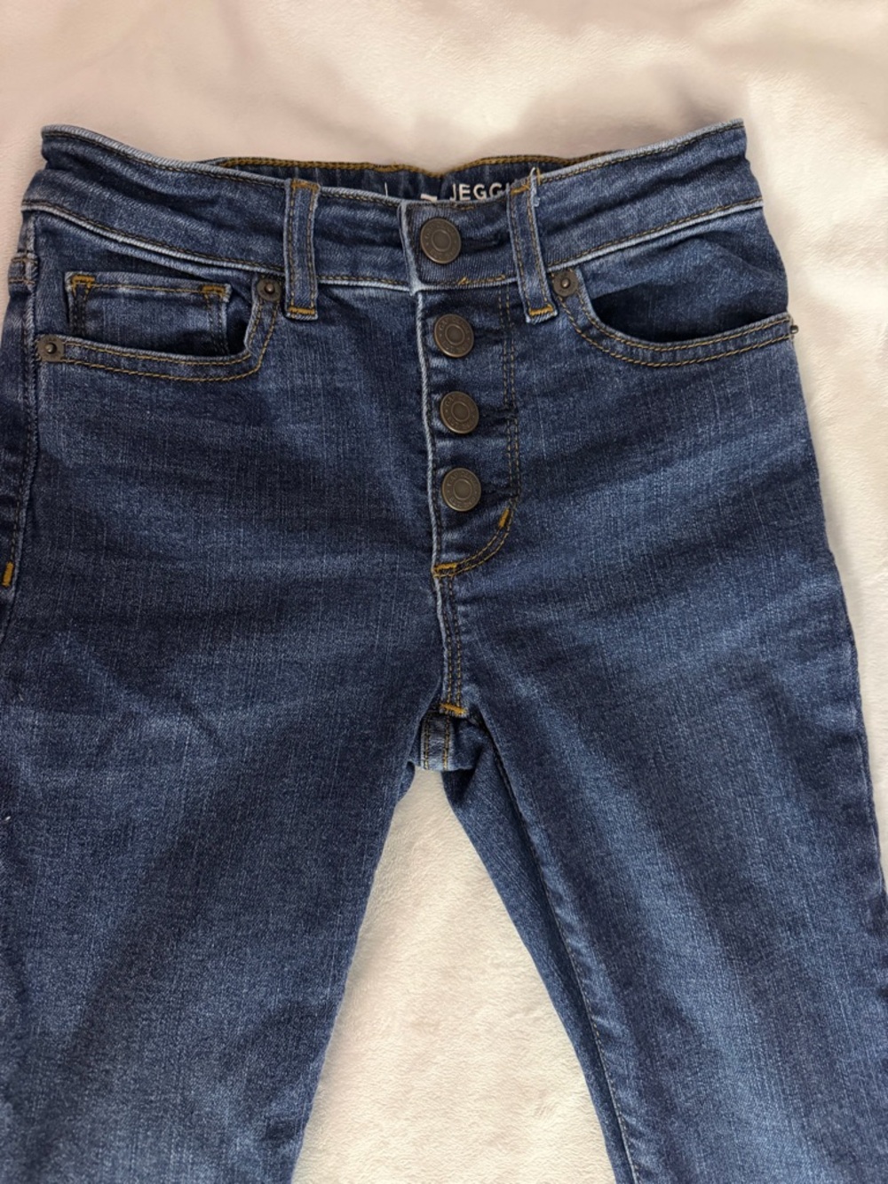 Dark Blue Girls Jegging Ankle High-Rise Button-Fly Skinny Jeans